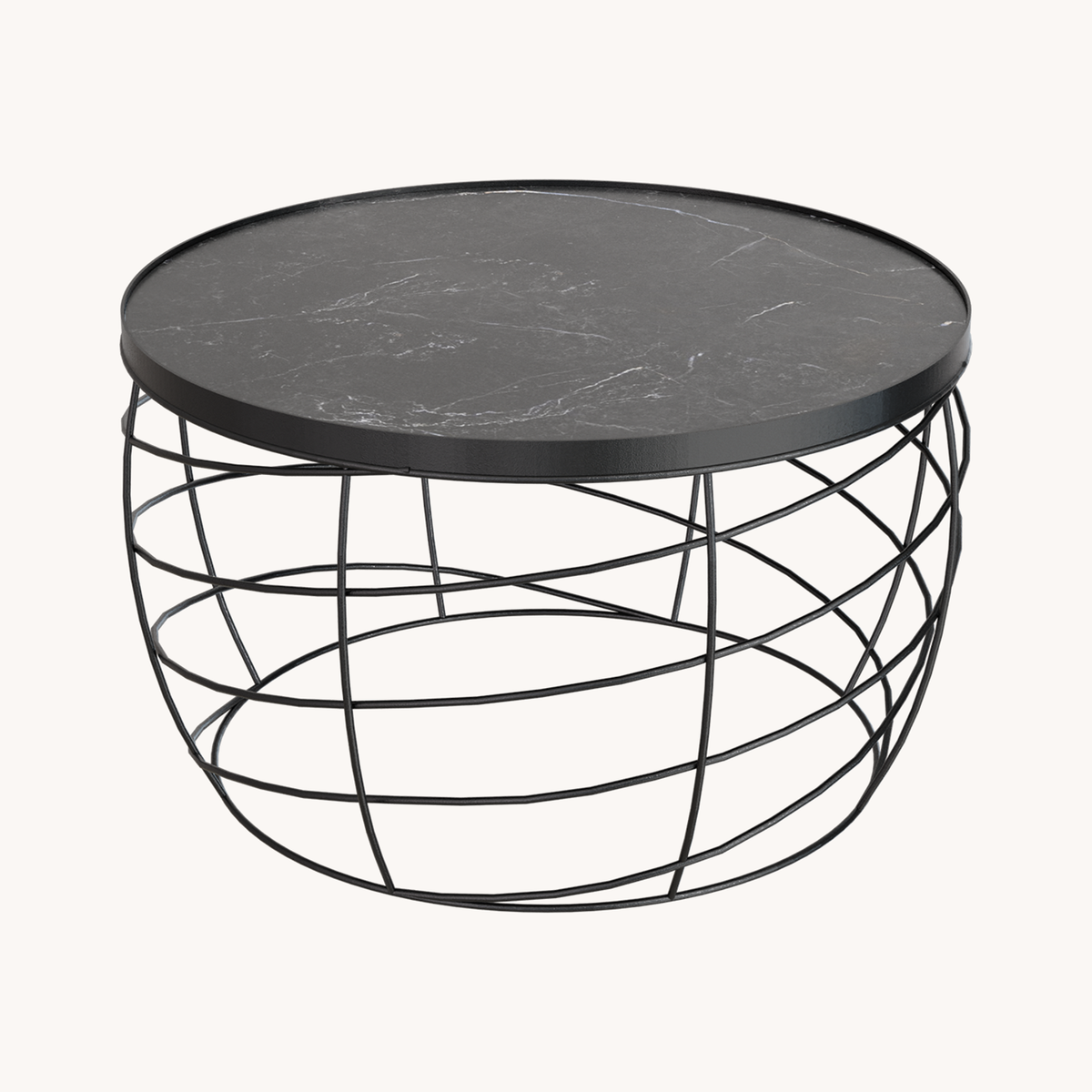 Masterliving Cesto sofabord i sort med marmorplade, Ø65 cm
