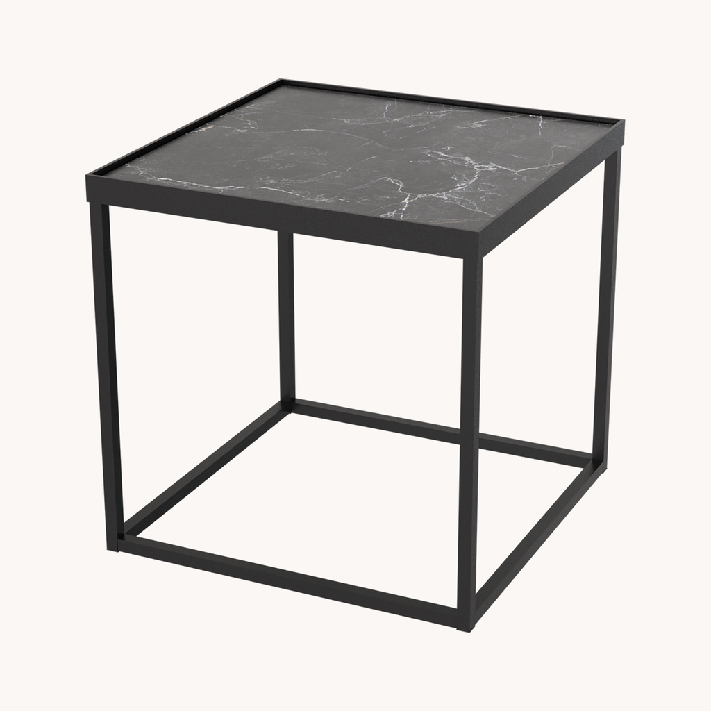 Masterliving Cube sofabord i sort med marmorplade, 45×45 cm